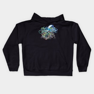 Drummer Octopus playing the drums Rock and Roll Style Kids Hoodie